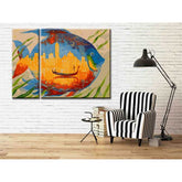 Painting by Numbers Art Animal Colorful Fish with An Oriental City in its Stomach 2-Panel